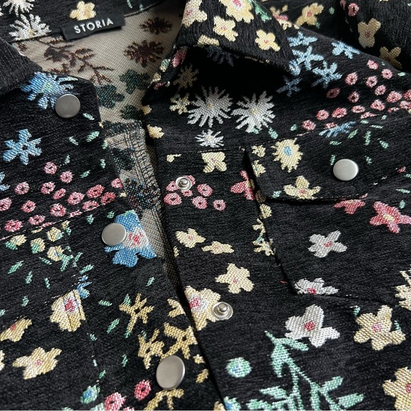 STORIA Honeydew Dress – Black Floral Mini Snap Shirt Dress. Runs small! - Picture 9 of 16